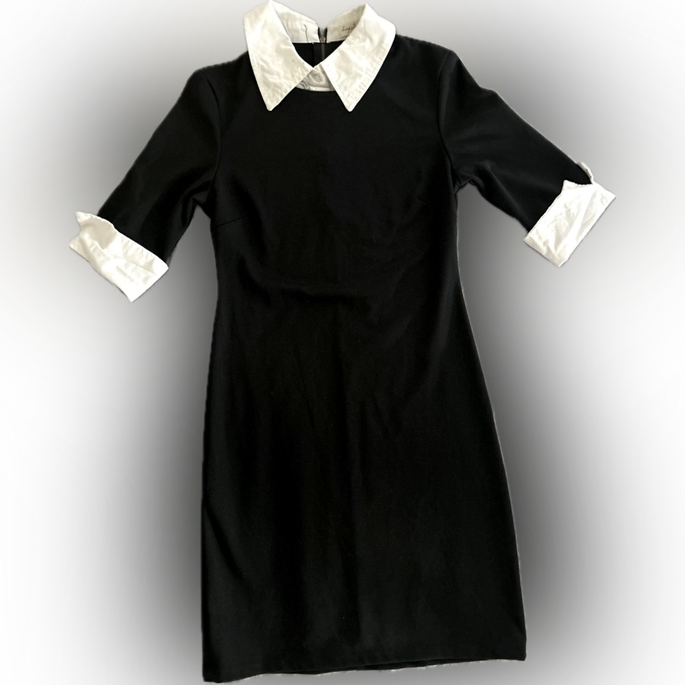 Black Dress with White Shirt Contrast Midi Women’s Size S
